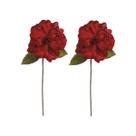 2 Galho natalino Flor Magnolia Veludo Glitter Vermelho 63Cm