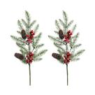 2 Galho Natalino Nevado Com Berries Vermelho E Pinhas 70cm