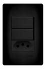 2 Interruptores Simples A16 e 1 Tomada Preta 2p+T 20A/250V Com Placa Suporte - Fame
