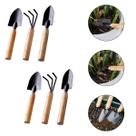 2 Kit 3 Peças Cada Para Jardinagem Conjunto Mini Ferramentas Madeira Jardim Vaso Planta