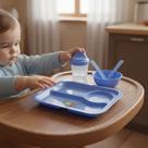 2 Kit Alimentação Infantil Prato Copo Talher Bpa Free Azul