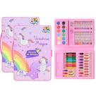 2 Kits Colorir Maleta Unicórnio Rosa Lápis Giz Canetas 68pçs