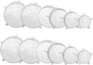 2 Kits de 6 Tampas Tampa Tudo Ecológicas Silicone Branco 12 und