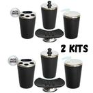 2 Kits Lavabo Preto Banheiro Inox Com 8 Peças Conjunto Luxo