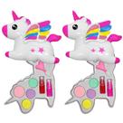 2 Kits Maquiagem Infantil Unicórnio Sombra Batom Aplicador