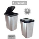2 Lixeira Inox 9 Litros Label Click Banheiro Cozinha Escritório