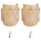 2 Luminária Arandela Bambu Fibra Natural Boho Nat90 + Led