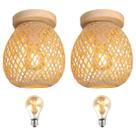 2 Luminaria Bambu Teto Artesanal Fibra Natural Nat93 + Led