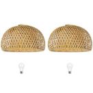 2 Luminária Fibra Natural Bambu Plafon Sala Nat65 + Led