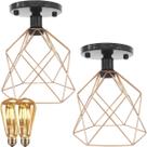 2 Lustre Teto Plafon + 2 Lâmpada Led St64 Industrial Aramado Cálice Retrô Luminária Vintage