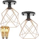 2 Lustre Teto Plafon + 2 Lâmpada Led St64 Industrial Aramado Cálice Retrô Luminária Vintage