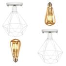2 Lustre Teto Plafon + 2 Lâmpada Led St64 Industrial Aramado Diamante Retrô Luminária Vintage