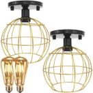 2 Lustre Teto Plafon + 2 Lâmpada Led St64 Industrial Aramado Globo Retrô Luminária Vintage