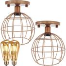 2 Lustre Teto Plafon + 2 Lâmpada Led St64 Industrial Aramado Globo Retrô Luminária Vintage