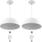 2 Lustres Pendente Meia Lua 30cm Alumínio Branco + Lampada