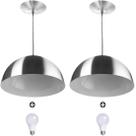 2 Lustres Pendente Meia Lua 30cm Alumínio Escovado + Lampada