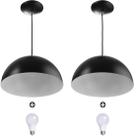 2 Lustres Pendente Meia Lua 30cm Alumínio Preto + Lampada