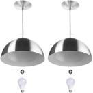 2 Lustres Pendente Meia Lua 40cm Alumínio Escovado + Lampada