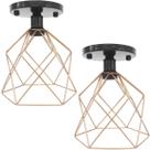 2 Lustres Teto Plafon Industrial Aramado Cálice Cobre Rose Retrô Luminária Vintage Preto Agp Ilumini