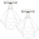 2 Lustres Teto Plafon Industrial Aramado Diamante Retrô Luminária Sobrepor Vintage Agp Ilumini