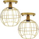 2 Lustres Teto Plafon Industrial Aramado Globo Retrô Luminária Sobrepor Vintage Dourado Agp Ilumini