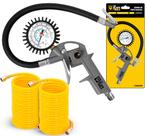 2 Mangueira Ar Espiral 10m Engate Femea + Calibrador De Pneu