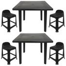 2 Mesas Quadradas Desmontáveis de Plástico 90cm Preta + 4 Banquetas Com Encosto