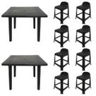 2 Mesas Quadradas Desmontáveis de Plástico 90cm Preta + 8 Banquetas Com Encosto