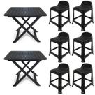 2 Mesas Quadradas Dobráveis 80x72cm Preta + 6 Banquetas Com Encosto