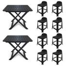 2 Mesas Quadradas Dobráveis 80x72cm Preta + 8 Banquetas Com Encosto