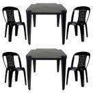 2 Mesas Quadradas Plástico Monobloco 70cm Preta + 4 Cadeiras Vime Empilhável