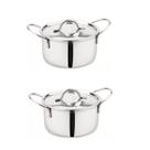 2 Mini Panela Caçarola em inox pequena tampa e alça servir