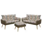 2 Namoradeiras Beta com Puff Lunar F-014 Sued Estampado Bege com Veludo Aradecor 2 Namoradeiras Beta com Puff Lunar F-014 Sued Estampado Bege com Veludo Aradecor