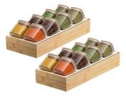 2 Organizador de Tempero Hermético Bambu 8 Potes 150ml Cozinha