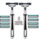 2 Pcs Aparelho de Barbear Lâmina Dupla com 8 Cartuchos Fita Lubrificante Antialérgico Refil Multiuso
