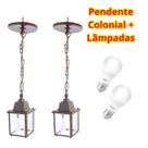 2 Peças Luminaria de teto Pendente Colonial Syka Kit com 2 Lampadas 9w branca fria avant