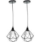2 Pendente Aramado Diamante Luminária Lustre Luxo Pequeno Teto Retrô Preto Agp Ilumini