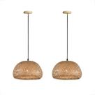 2 Pendente Bambu Artesanal De Fibra Natural E27 Sala De Estar Nat04