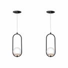 2 Pendente Bola Vidro Vidro Branco Aluminio Preto Fosco e Cobre Alu46
