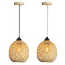 2 Pendente De Fibra Natural Bambu Artesanal Quarto E27 Nat02