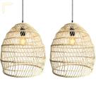 2 Pendente De Vime Fibra Natural Em Rattan E27 Quarto Nat16