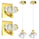 2 Pendente E Arandela De Cristal Para Quarto Dourado G9