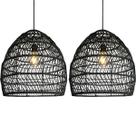 2 Pendente Em Fibra Natural Rattan Cabeceira Preto Nat55