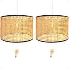 2 Pendente Fibra Natural 50x30 Palha indiana Nat86 + Led