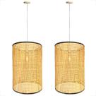 2 Pendente Grande 56 x 40 Fibra Natural Palha Indiana Nat85