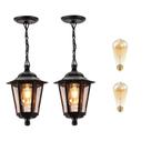 2 Pendente Vintage Externo Preto Lente Transp. Lup39 + Led