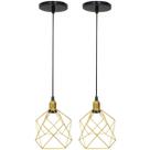 2 Pendentes Aramado Cálice Luminária Lustre Luxo Teto Retrô Vintage Dourado Agp Ilumini Industrial