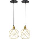 2 Pendentes Aramado Cálice Luminária Lustre Luxo Teto Retrô Vintage Dourado Agp Ilumini Industrial