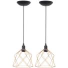 2 Pendentes Aramado Cálice Luminária Lustre Teto Retrô Vintage Industrial Balcão Cobre Rose Gold