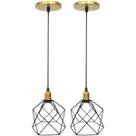 2 Pendentes Aramado Cálice Preto Luminária Lustre Industrial Teto Vintage Dourado Agp Ilumini